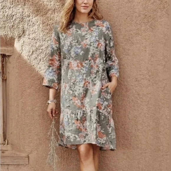 J. Jill Love Linen Caraway Fresh Bloom Ruffle Hem Dress. Size Medium Petite. - Picture 15 of 15